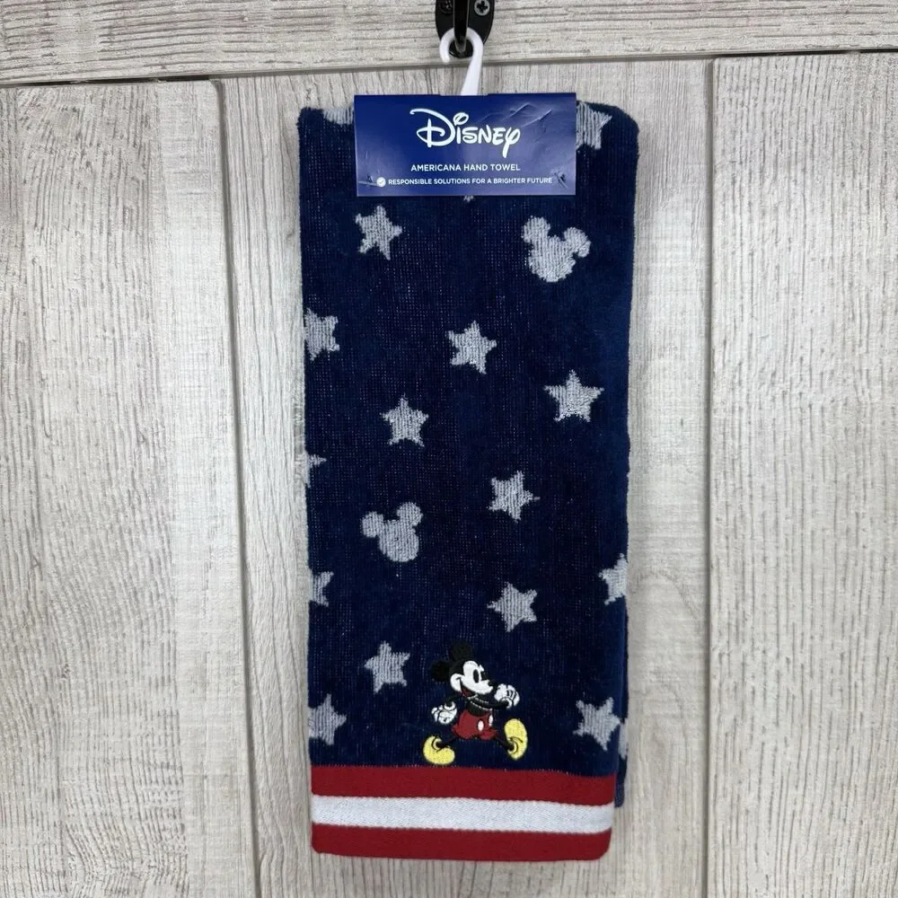 Disney Americana Mickey Mouse Patriotic Red White & Blue Hand Towel 25”x16” New